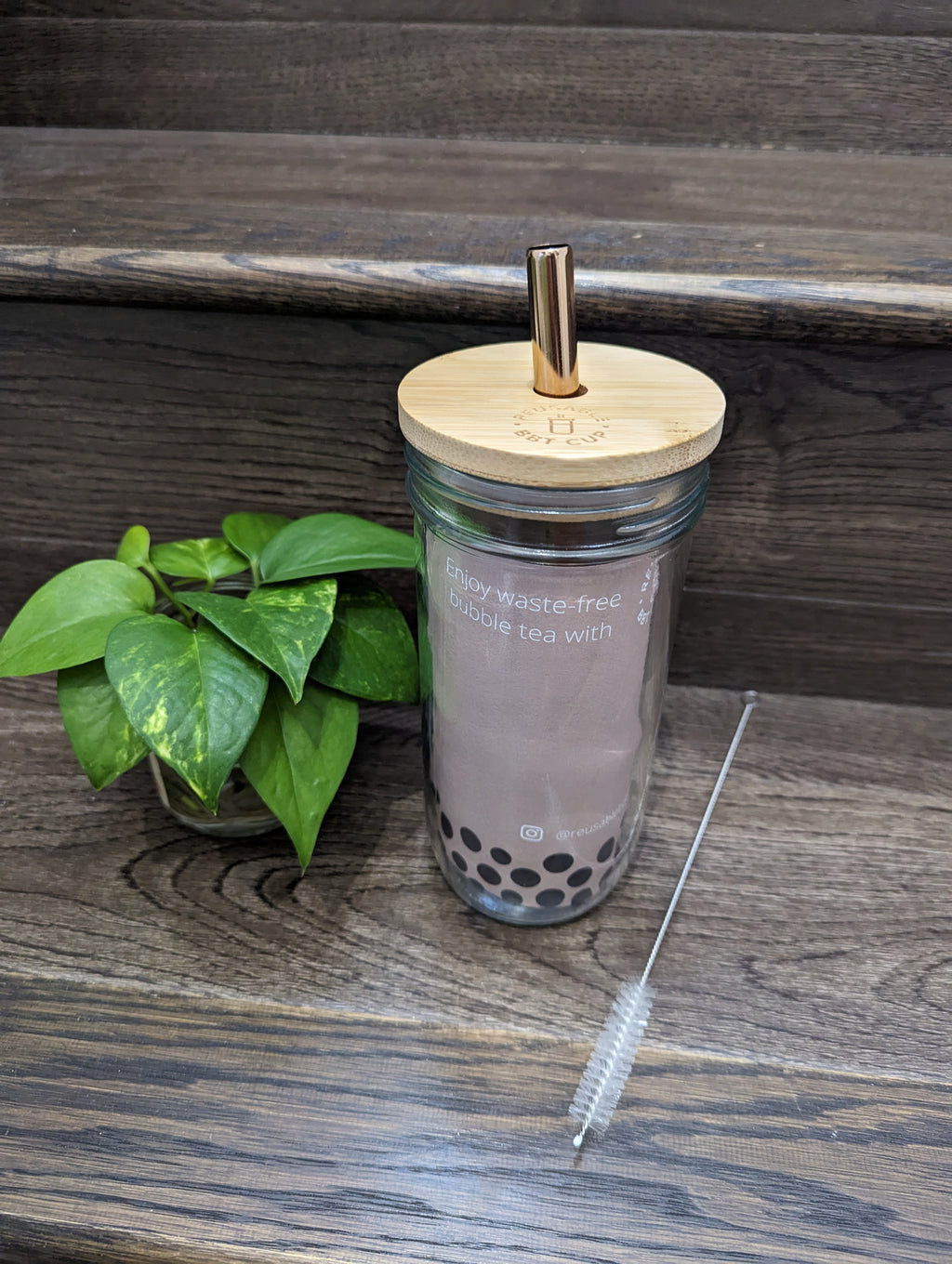 Imperfect Reusable Bubble Tea Cup Rose Gold Straw