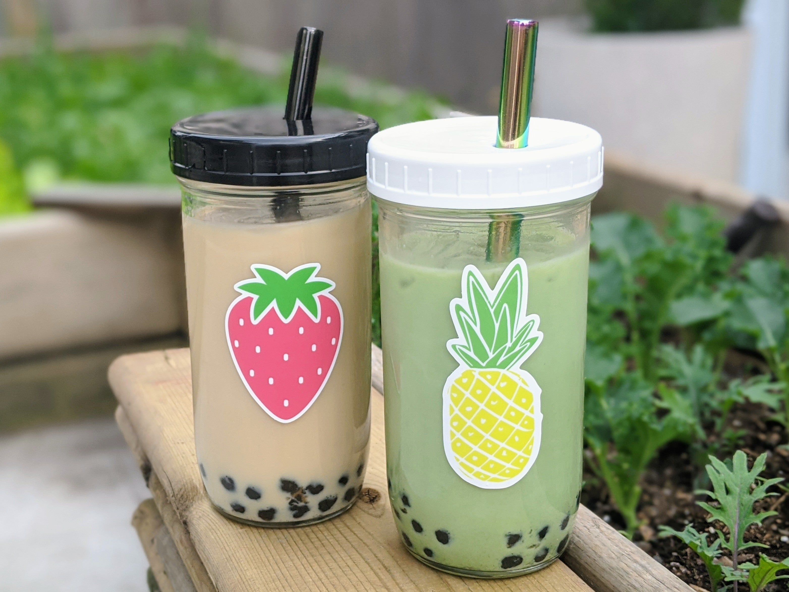 4 Pack Glass Cups with Lids and Straws, Reusable Bubble Tea Cup