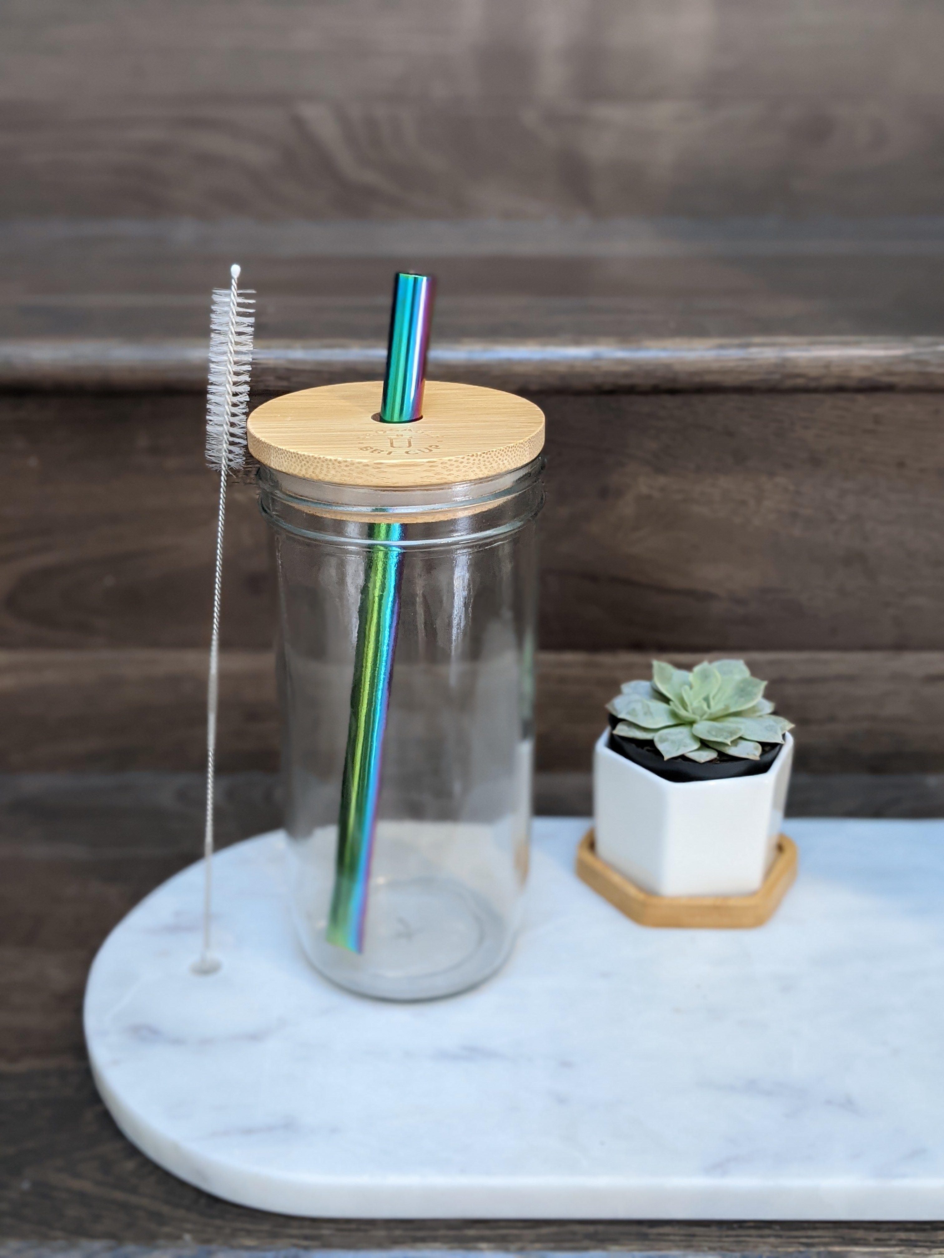 Umeway Reusable Eco-Friendly Glass Boba Tea Tumbler with Bamboo
