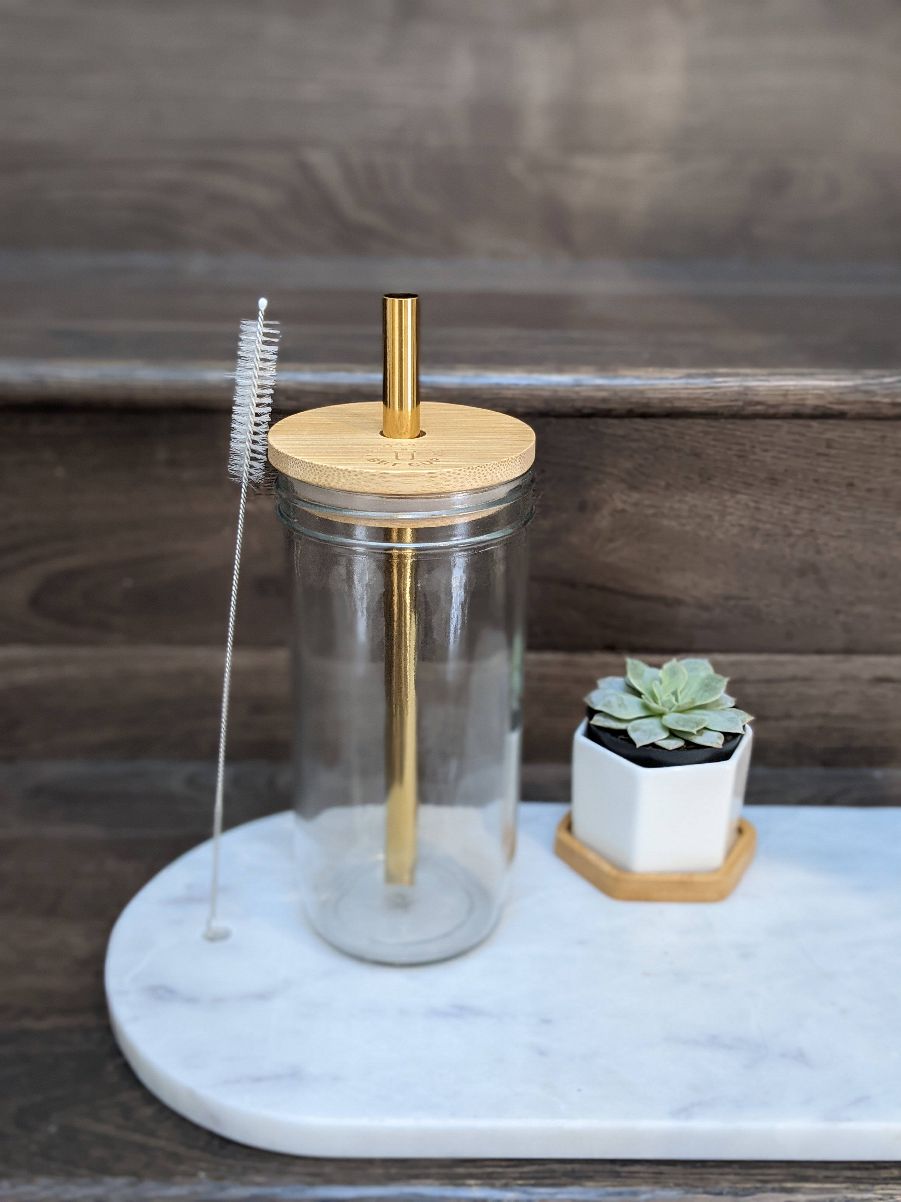 Umeway Reusable Eco-Friendly Glass Boba Tea Tumbler with Bamboo Wood Lid