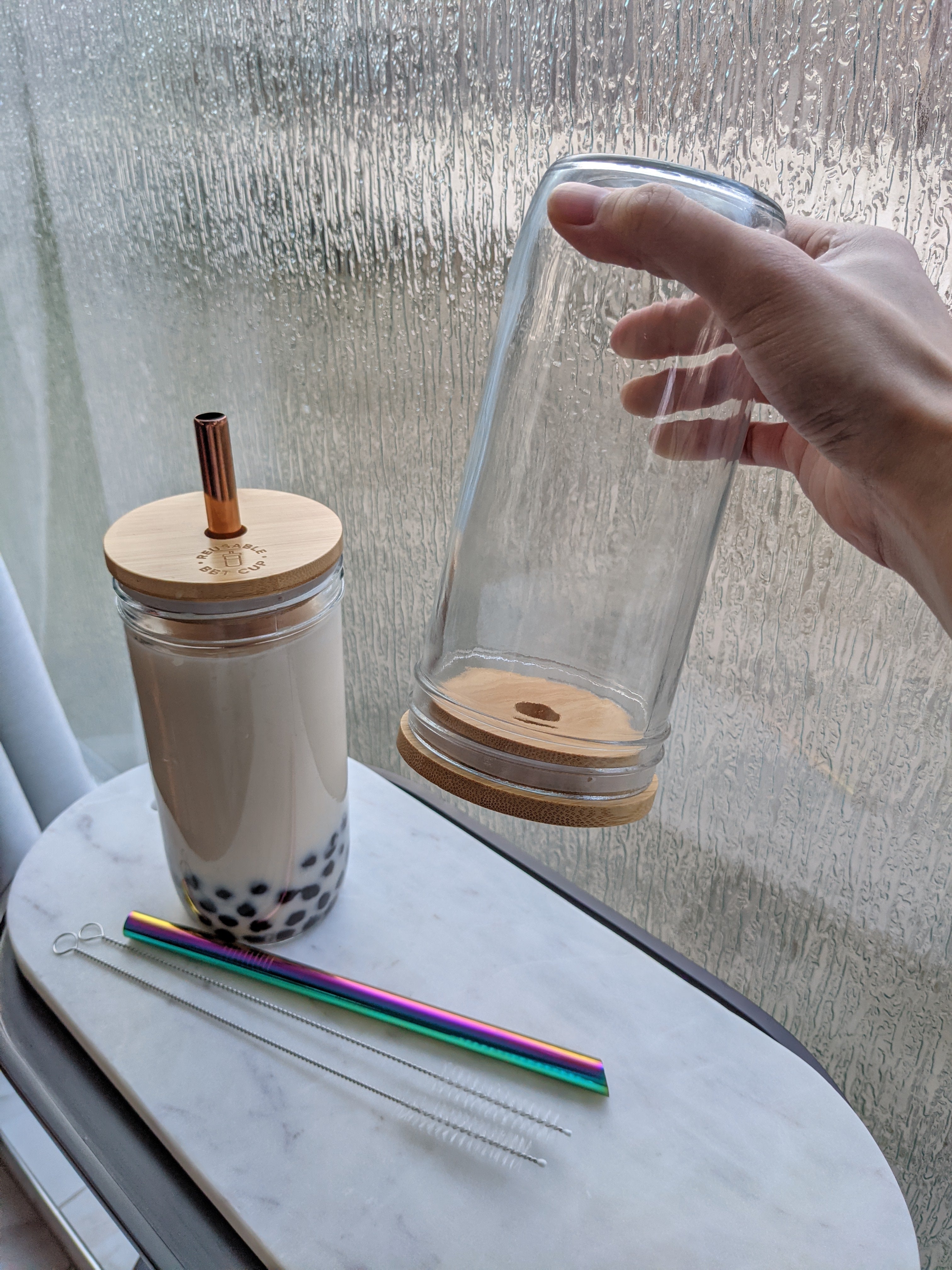 2 PACK: Reusable Bubble Tea Cup With Bamboo Lid, Bubble Tea and Smoothie  Straw 