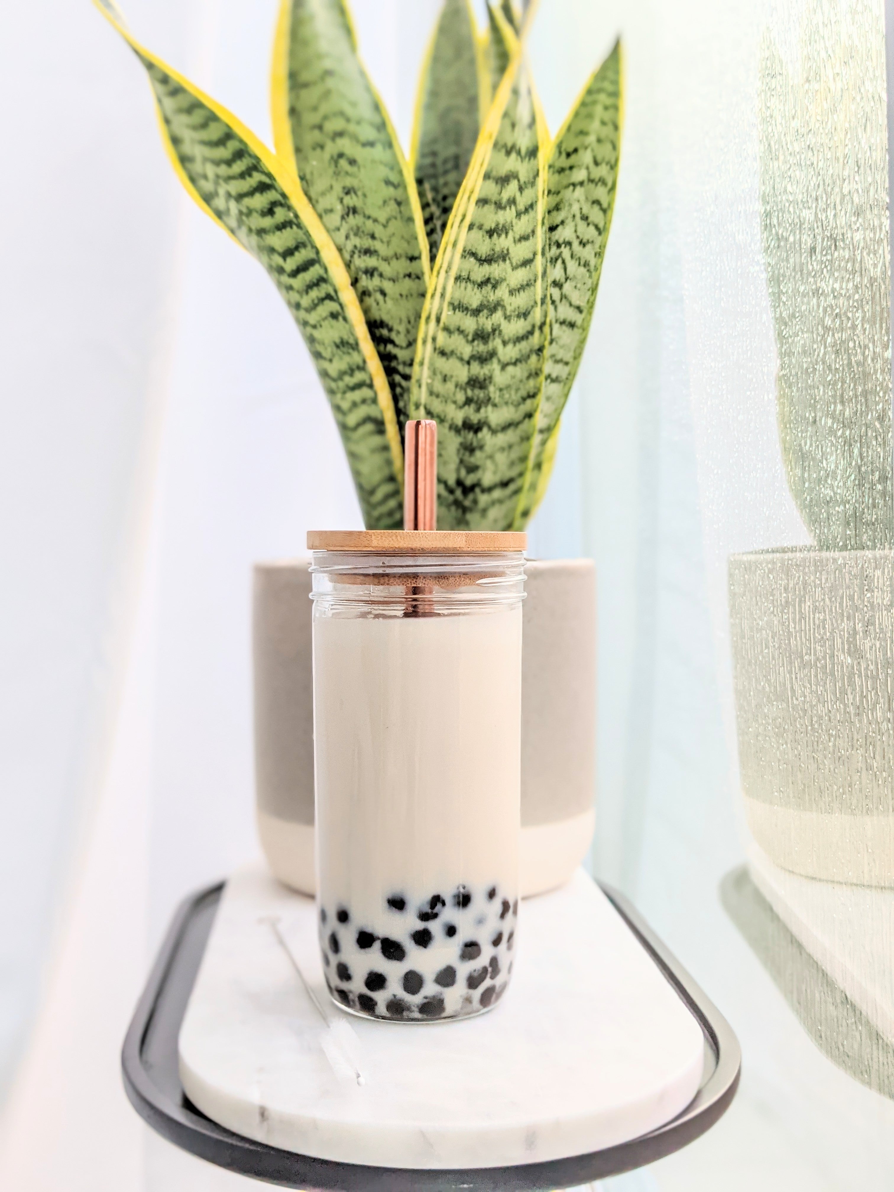 Heart Bamboo Lid Reusable Bubble Tea Cup