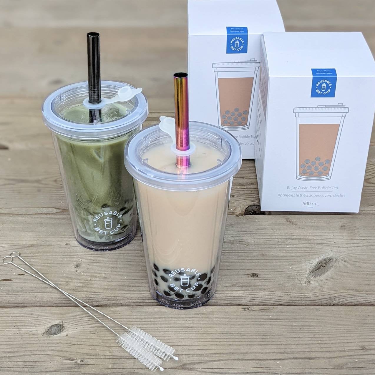 2 PACK: 500ml Leak-Proof Insulated Reusable Bubble Tea Cup